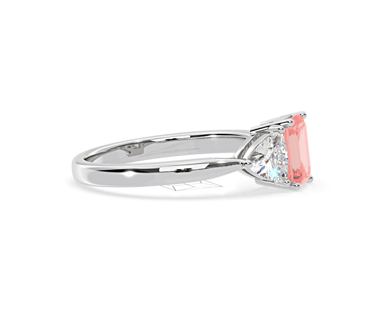 Aurora Pink Lab Diamond Emerald Cut and Trillion 1.70ct Ring in 18K White Gold - Elara Collection - Image 71