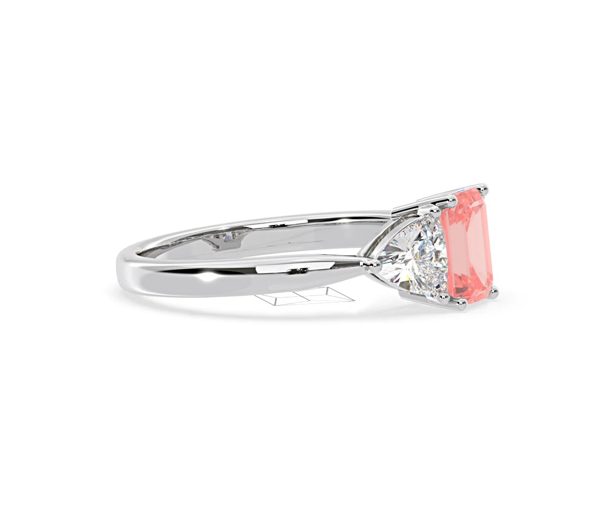Aurora Pink Lab Diamond Emerald Cut and Trillion 1.70ct Ring in 18K White Gold - Elara Collection - Image 73
