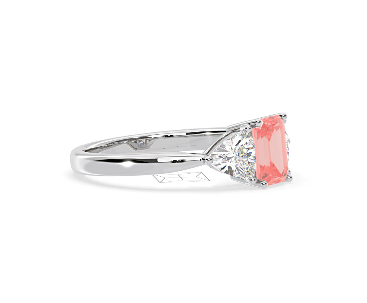 Aurora Pink Lab Diamond Emerald Cut and Trillion 1.70ct Ring in 18K White Gold - Elara Collection - Image 75