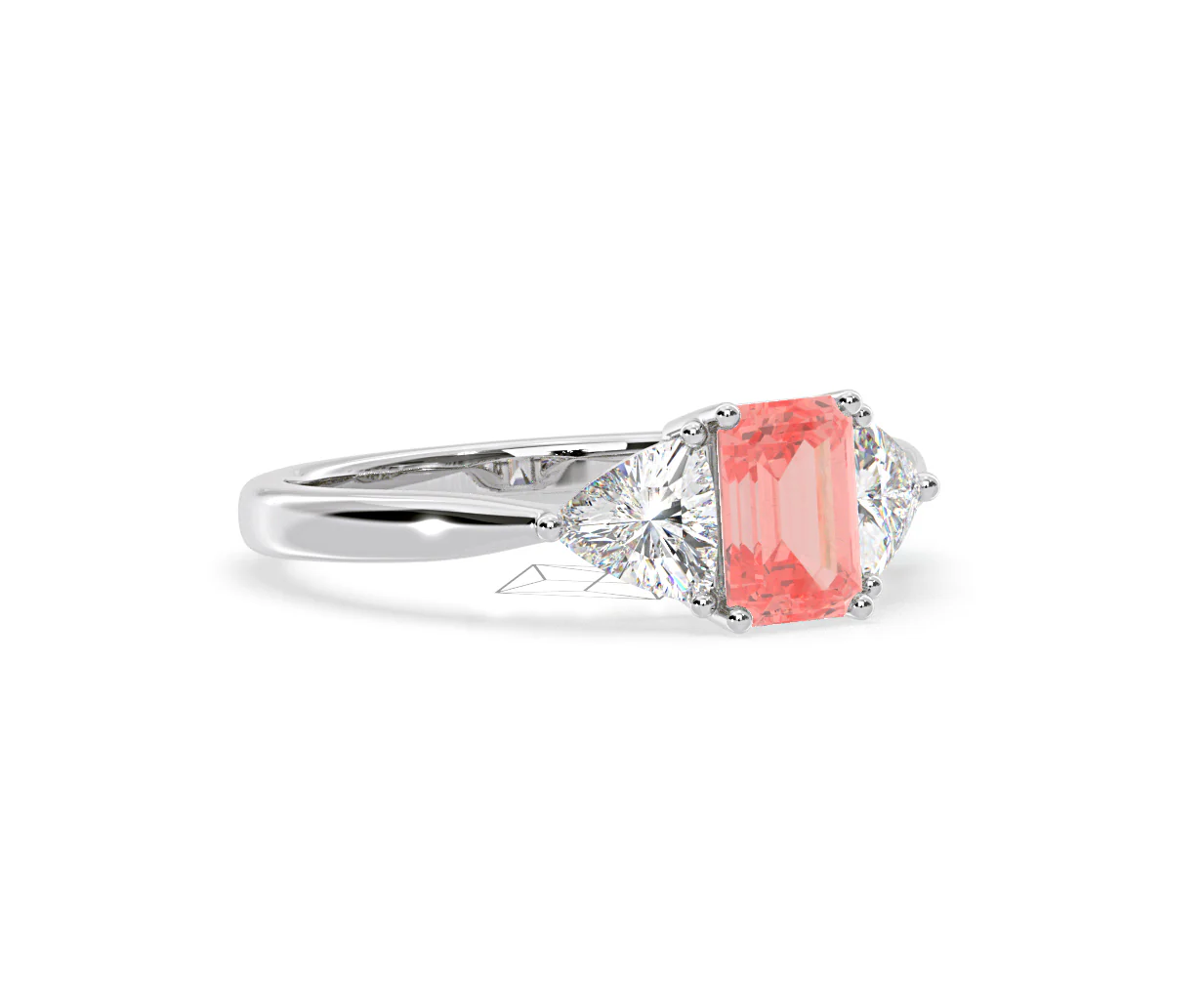Aurora Pink Lab Diamond Emerald Cut and Trillion 1.70ct Ring in 18K White Gold - Elara Collection - Image 80