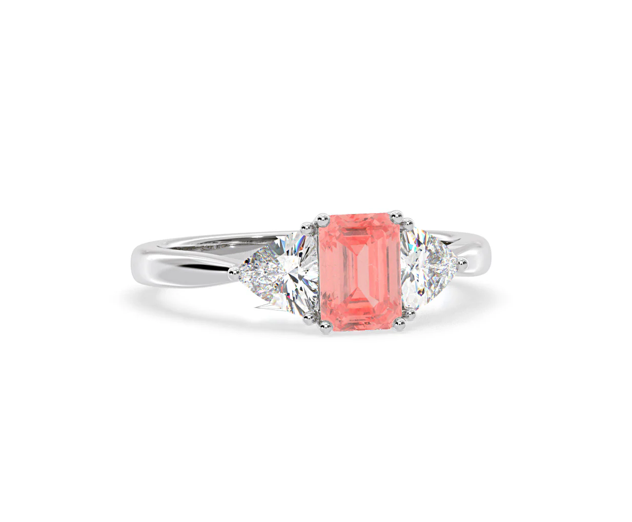 Aurora Pink Lab Diamond Emerald Cut and Trillion 1.70ct Ring in 18K White Gold - Elara Collection - Image 84