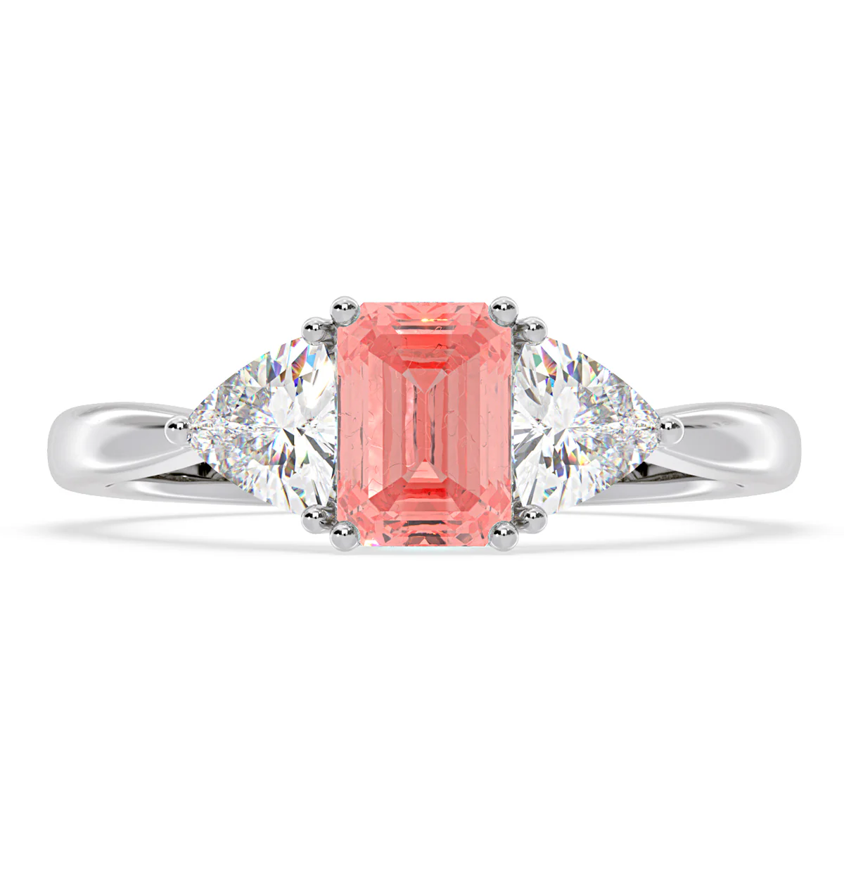 Aurora Pink Lab Diamond Emerald Cut and Trillion 1.70ct Ring in Platinum - Elara Collection - Image 3