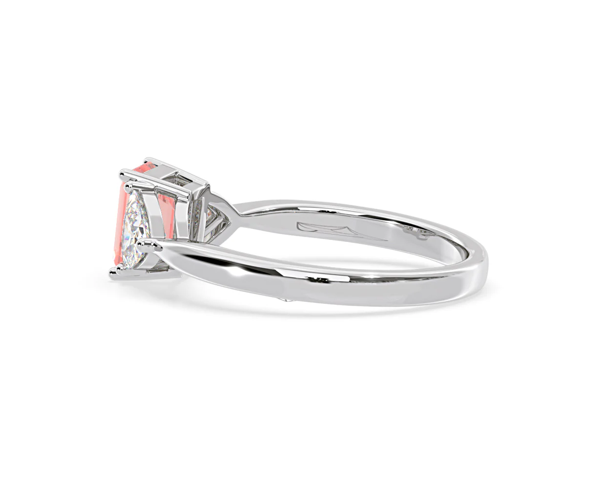 Aurora Pink Lab Diamond Emerald Cut and Trillion 1.70ct Ring in Platinum - Elara Collection - Image 32
