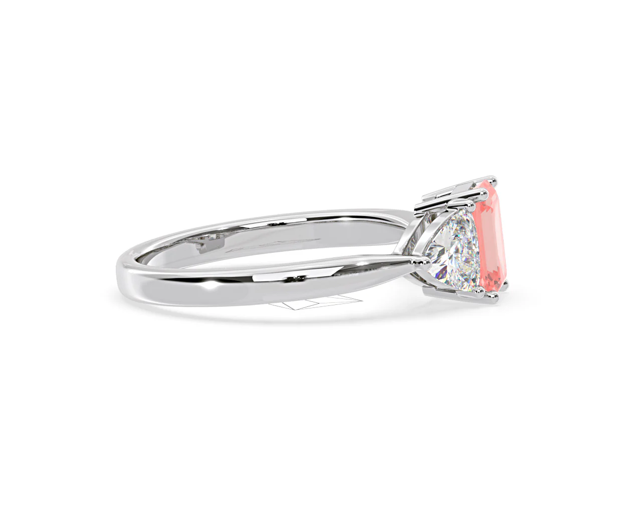 Aurora Pink Lab Diamond Emerald Cut and Trillion 1.70ct Ring in Platinum - Elara Collection - Image 69
