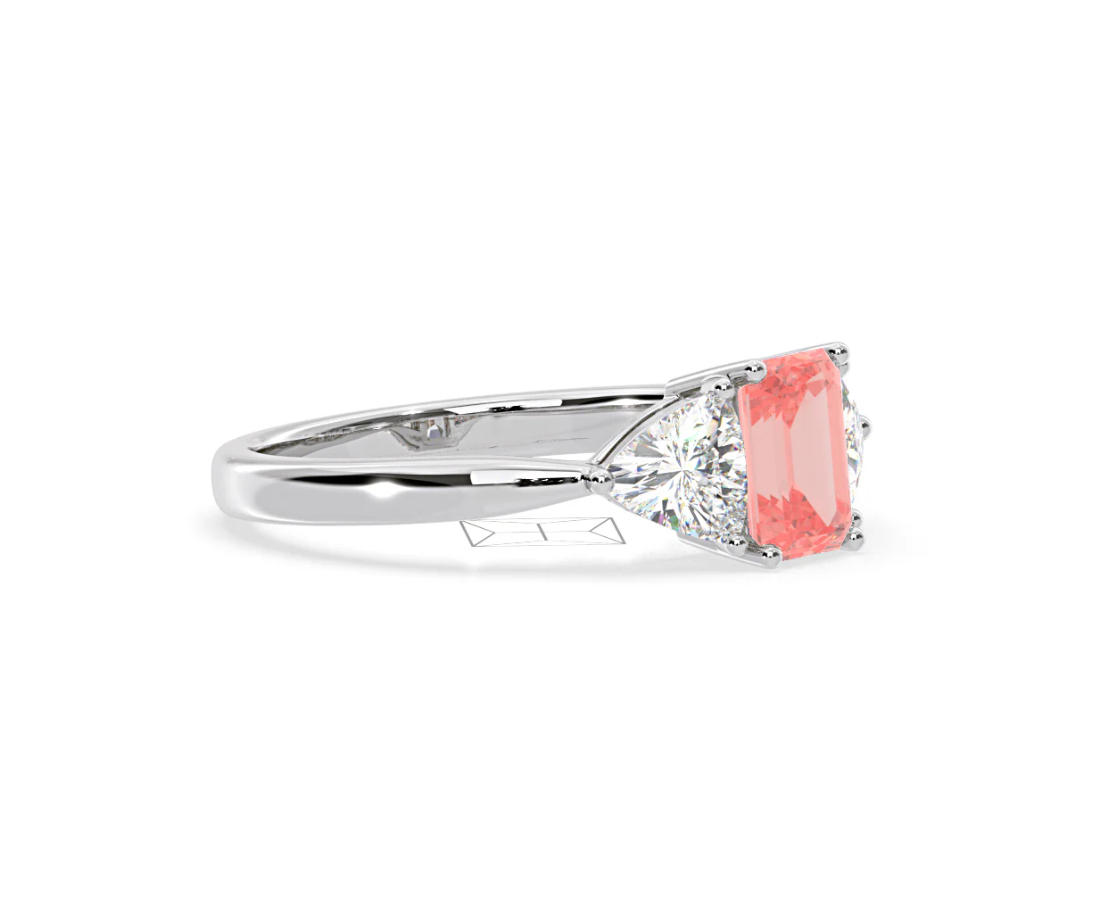 Aurora Pink Lab Diamond Emerald Cut and Trillion 1.70ct Ring in Platinum - Elara Collection - Image 76