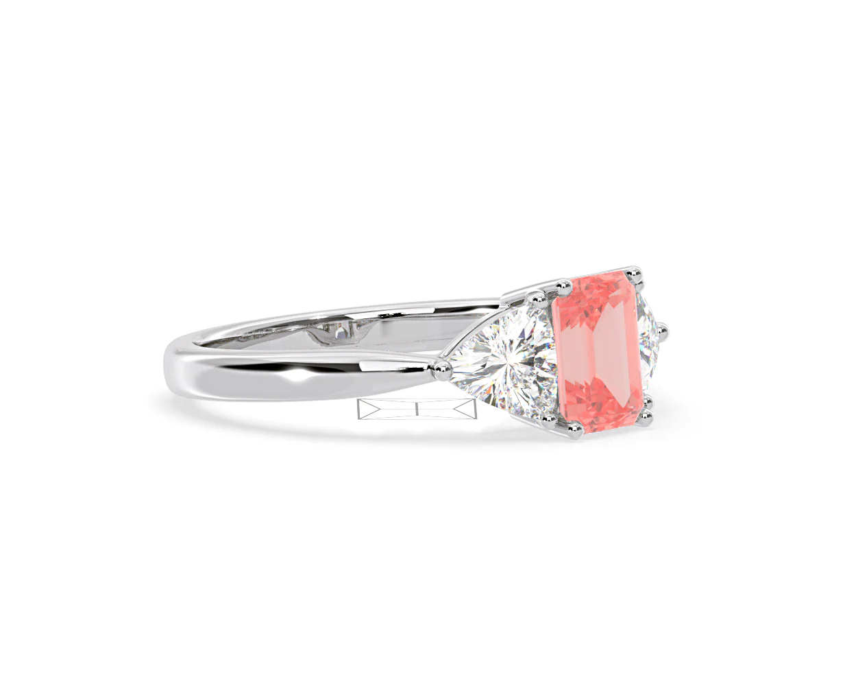 Aurora Pink Lab Diamond Emerald Cut and Trillion 1.70ct Ring in Platinum - Elara Collection - Image 77