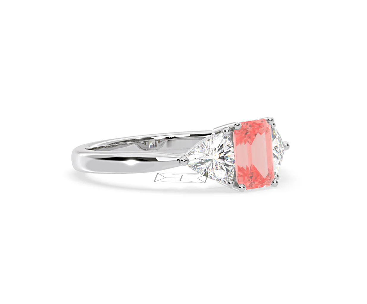 Aurora Pink Lab Diamond Emerald Cut and Trillion 1.70ct Ring in Platinum - Elara Collection - Image 78