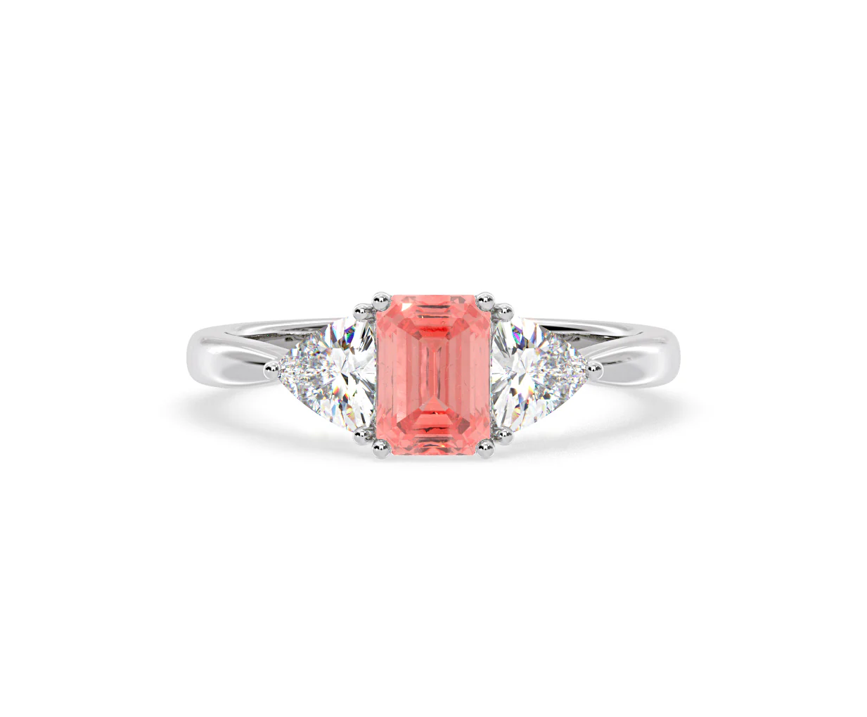 Aurora Pink Lab Diamond Emerald Cut and Trillion 1.70ct Ring in Platinum - Elara Collection - Image 8