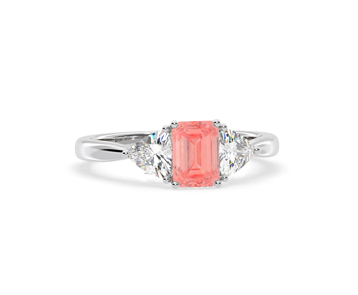 Aurora Pink Lab Diamond Emerald Cut and Trillion 1.70ct Ring in Platinum - Elara Collection - Image 85