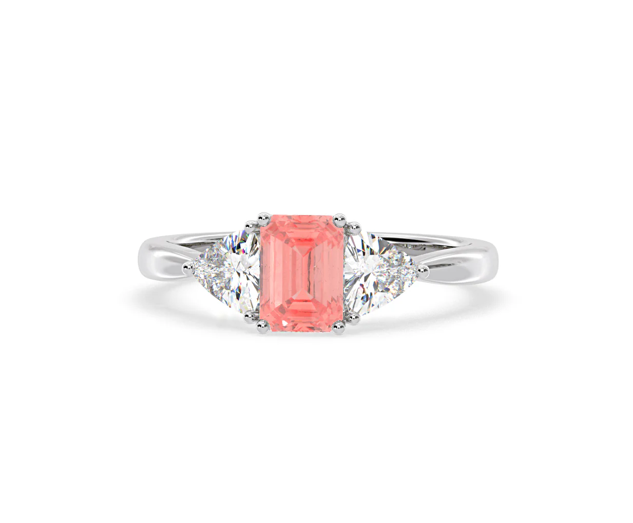 Aurora Pink Lab Diamond Emerald Cut and Trillion 1.70ct Ring in Platinum - Elara Collection - Image 9