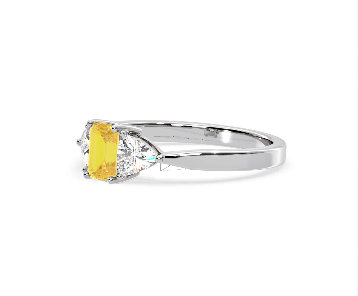 Aurora Yellow Lab Diamond Emerald Cut and Trillion 1.00ct Ring in 18K White Gold - Elara Collection - Image 17