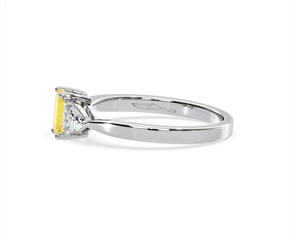 Aurora Yellow Lab Diamond Emerald Cut and Trillion 1.00ct Ring in 18K White Gold - Elara Collection - Image 25