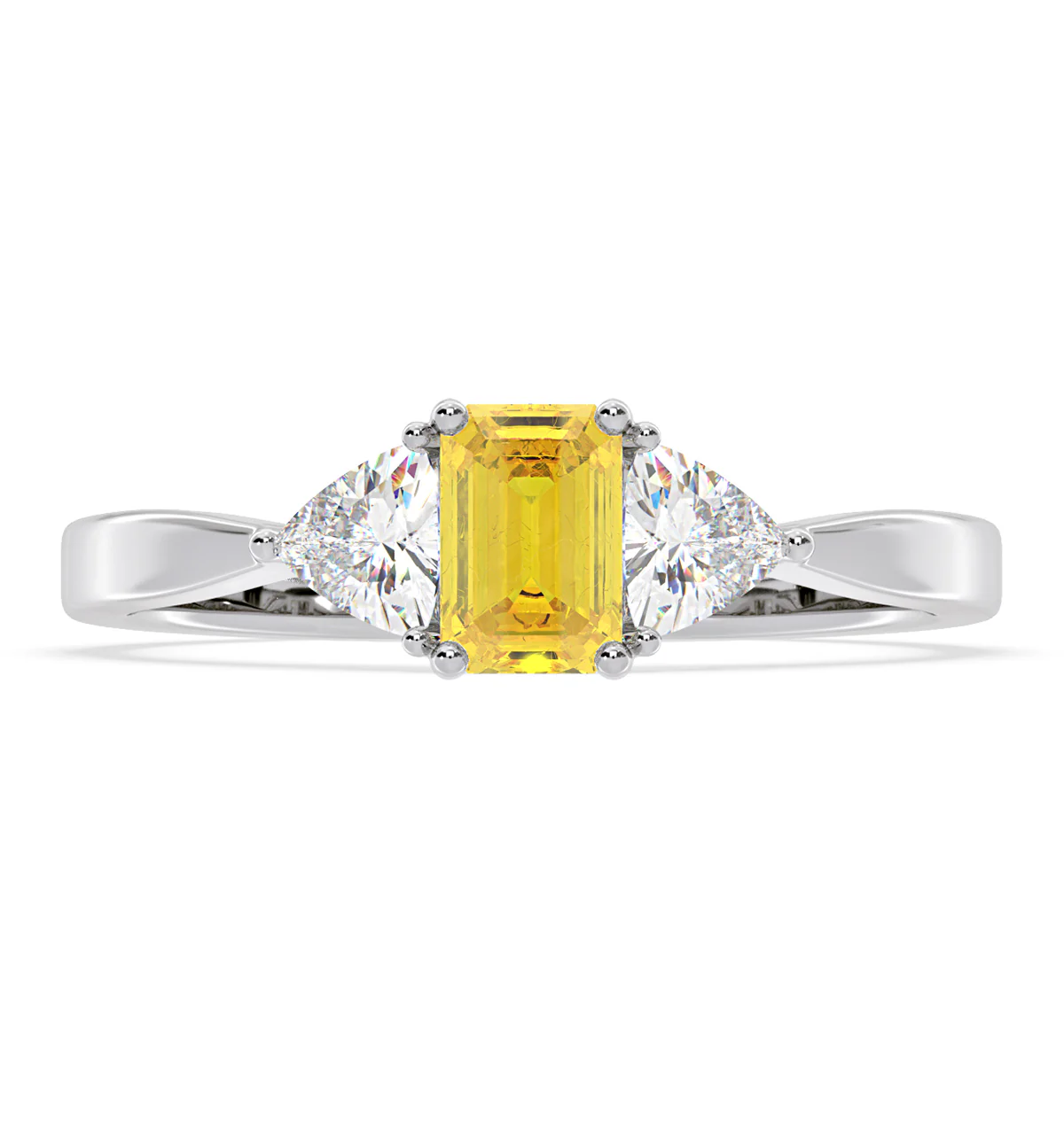 Aurora Yellow Lab Diamond Emerald Cut and Trillion 1.00ct Ring in 18K White Gold - Elara Collection - Image 3