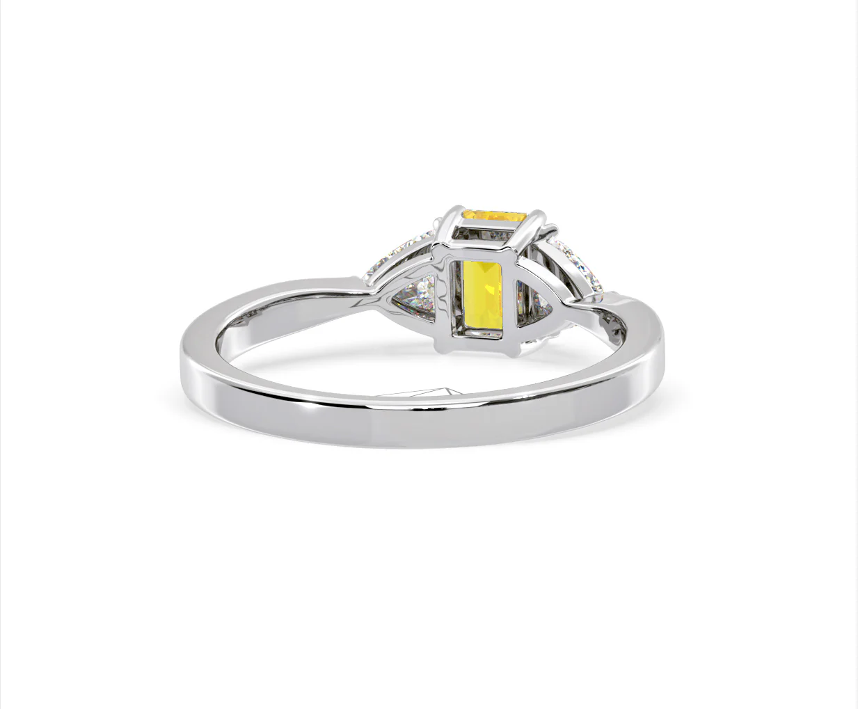 Aurora Yellow Lab Diamond Emerald Cut and Trillion 1.00ct Ring in 18K White Gold - Elara Collection - Image 50