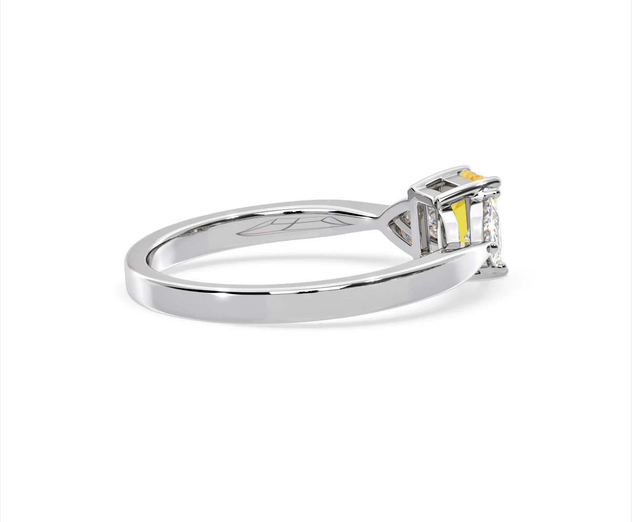 Aurora Yellow Lab Diamond Emerald Cut and Trillion 1.00ct Ring in 18K White Gold - Elara Collection - Image 60