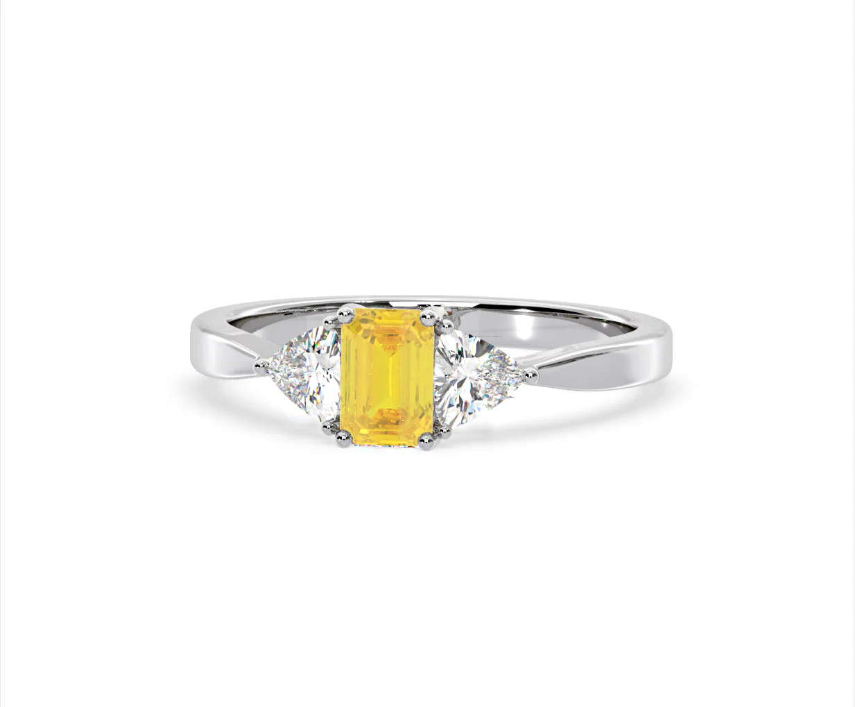 Aurora Yellow Lab Diamond Emerald Cut and Trillion 1.00ct Ring in 18K White Gold - Elara Collection - Image 9
