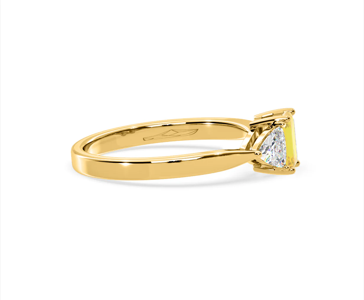 Aurora Yellow Lab Diamond Emerald Cut and Trillion 1.00ct Ring in 18K Yellow Gold - Elara Collection - Image 68