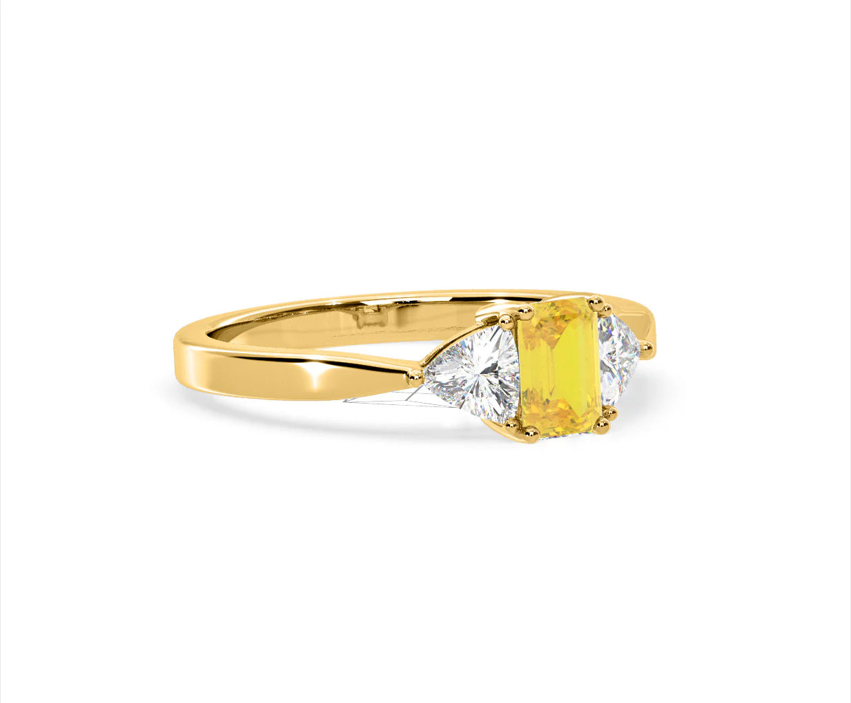 Aurora Yellow Lab Diamond Emerald Cut and Trillion 1.00ct Ring in 18K Yellow Gold - Elara Collection - Image 79