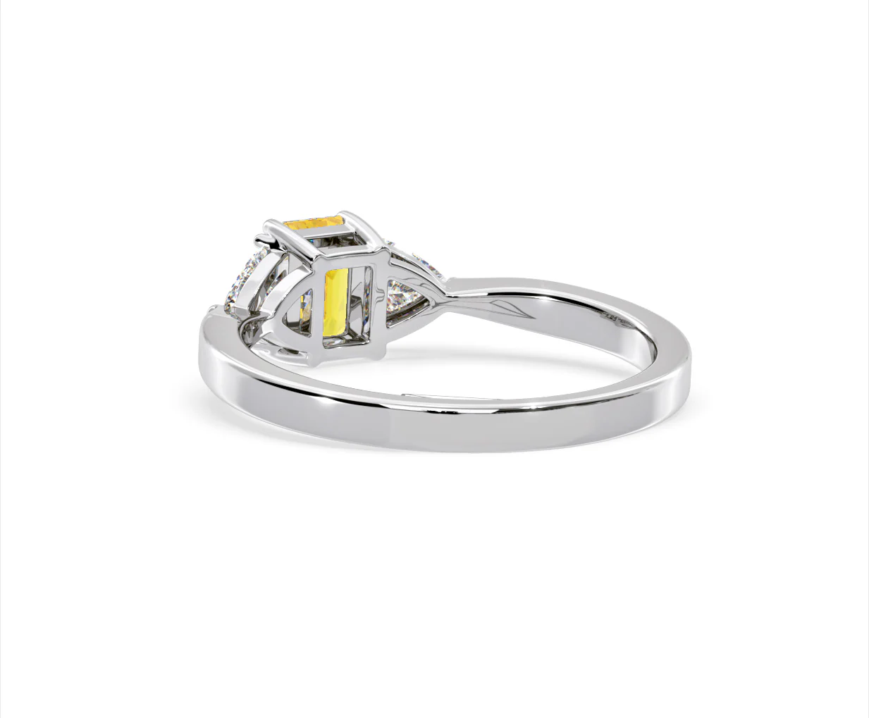 Aurora Yellow Lab Diamond Emerald Cut and Trillion 1.00ct Ring in Platinum - Elara Collection - Image 40