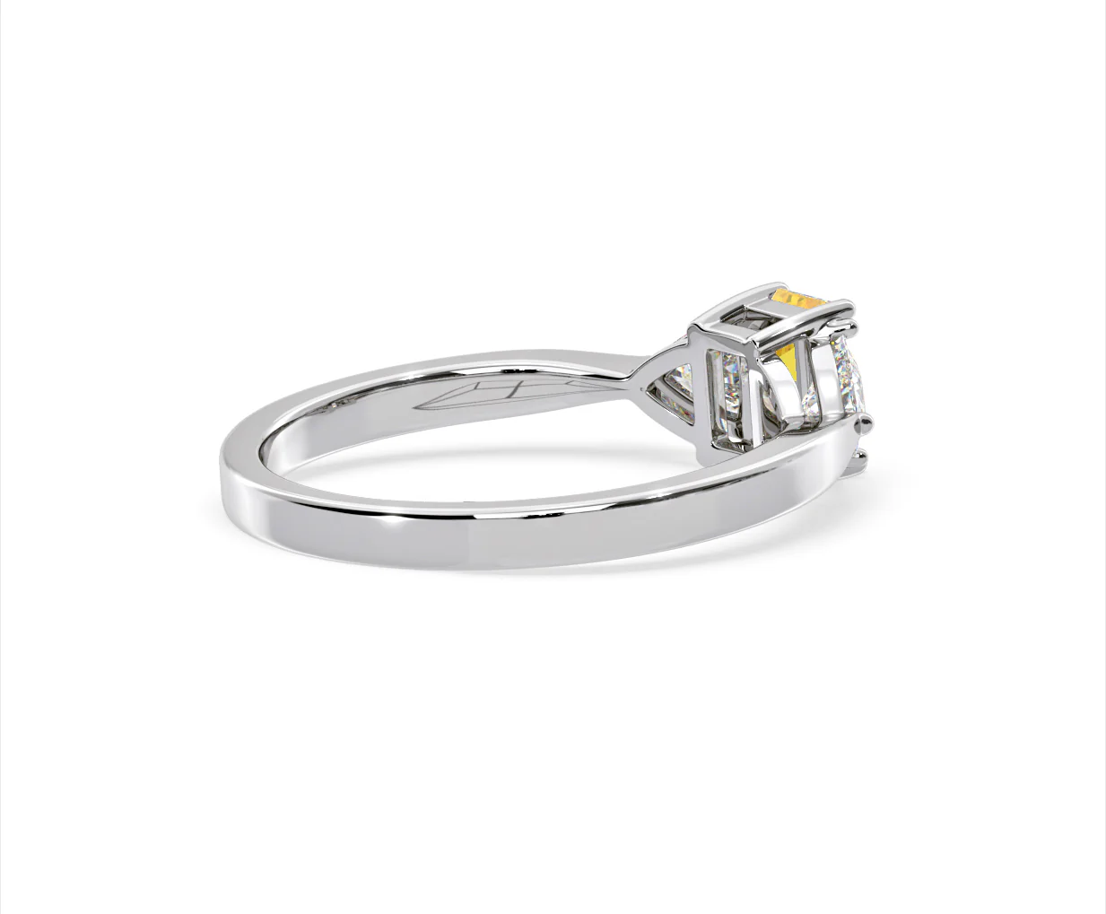Aurora Yellow Lab Diamond Emerald Cut and Trillion 1.00ct Ring in Platinum - Elara Collection - Image 58