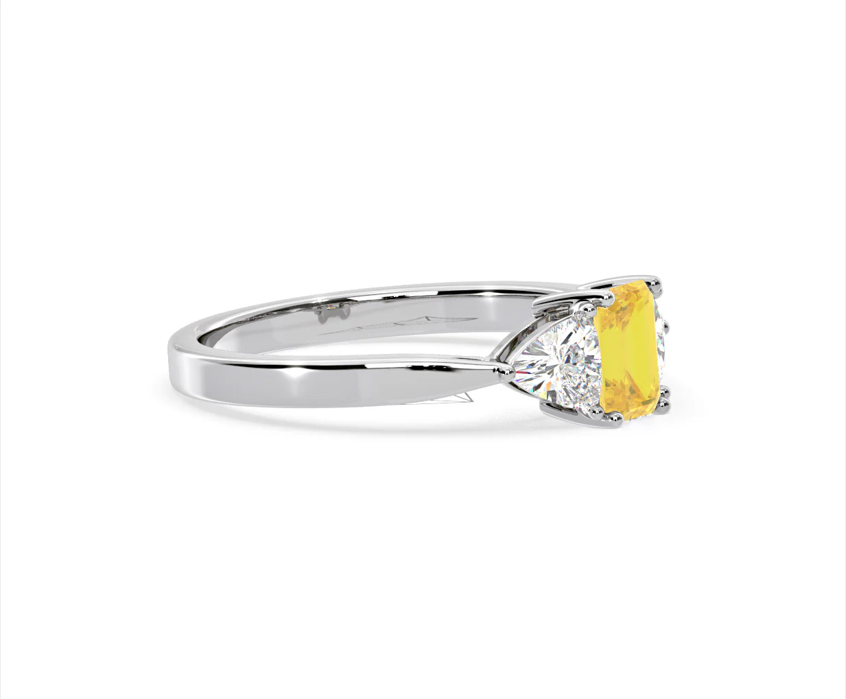 Aurora Yellow Lab Diamond Emerald Cut and Trillion 1.00ct Ring in Platinum - Elara Collection - Image 74