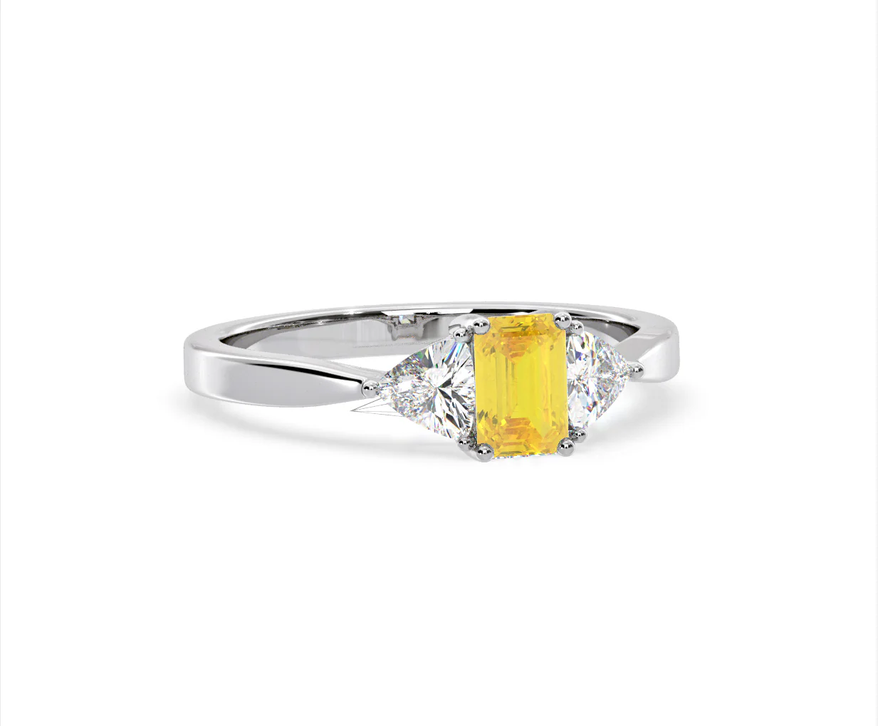 Aurora Yellow Lab Diamond Emerald Cut and Trillion 1.00ct Ring in Platinum - Elara Collection - Image 82