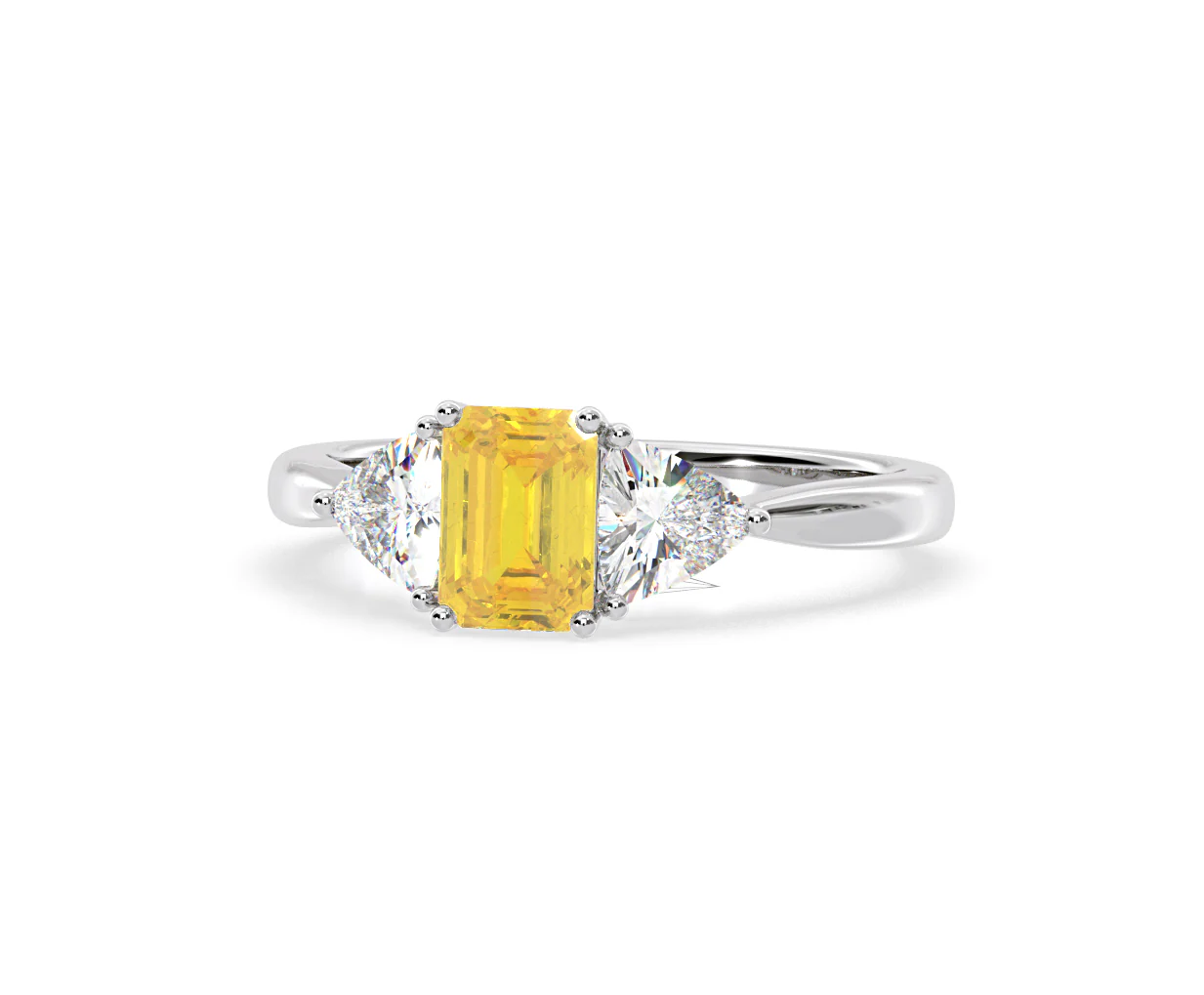 Aurora Yellow Lab Diamond Emerald Cut and Trillion 1.70ct Ring in 18K White Gold - Elara Collection - Image 10