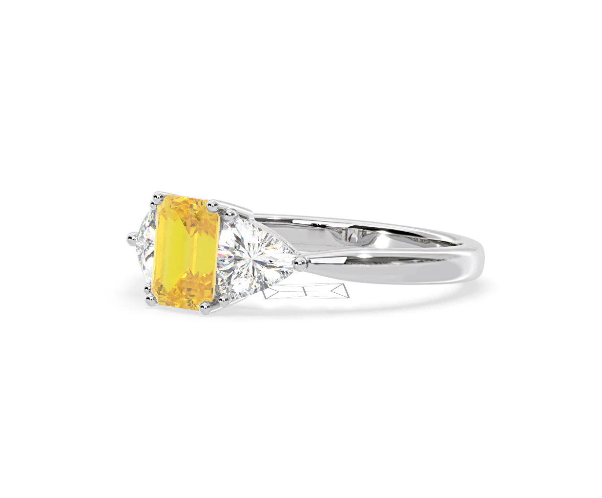 Aurora Yellow Lab Diamond Emerald Cut and Trillion 1.70ct Ring in 18K White Gold - Elara Collection - Image 16