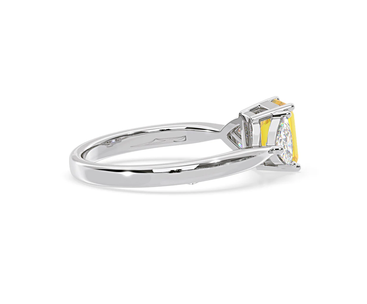 Aurora Yellow Lab Diamond Emerald Cut and Trillion 1.70ct Ring in 18K White Gold - Elara Collection - Image 62