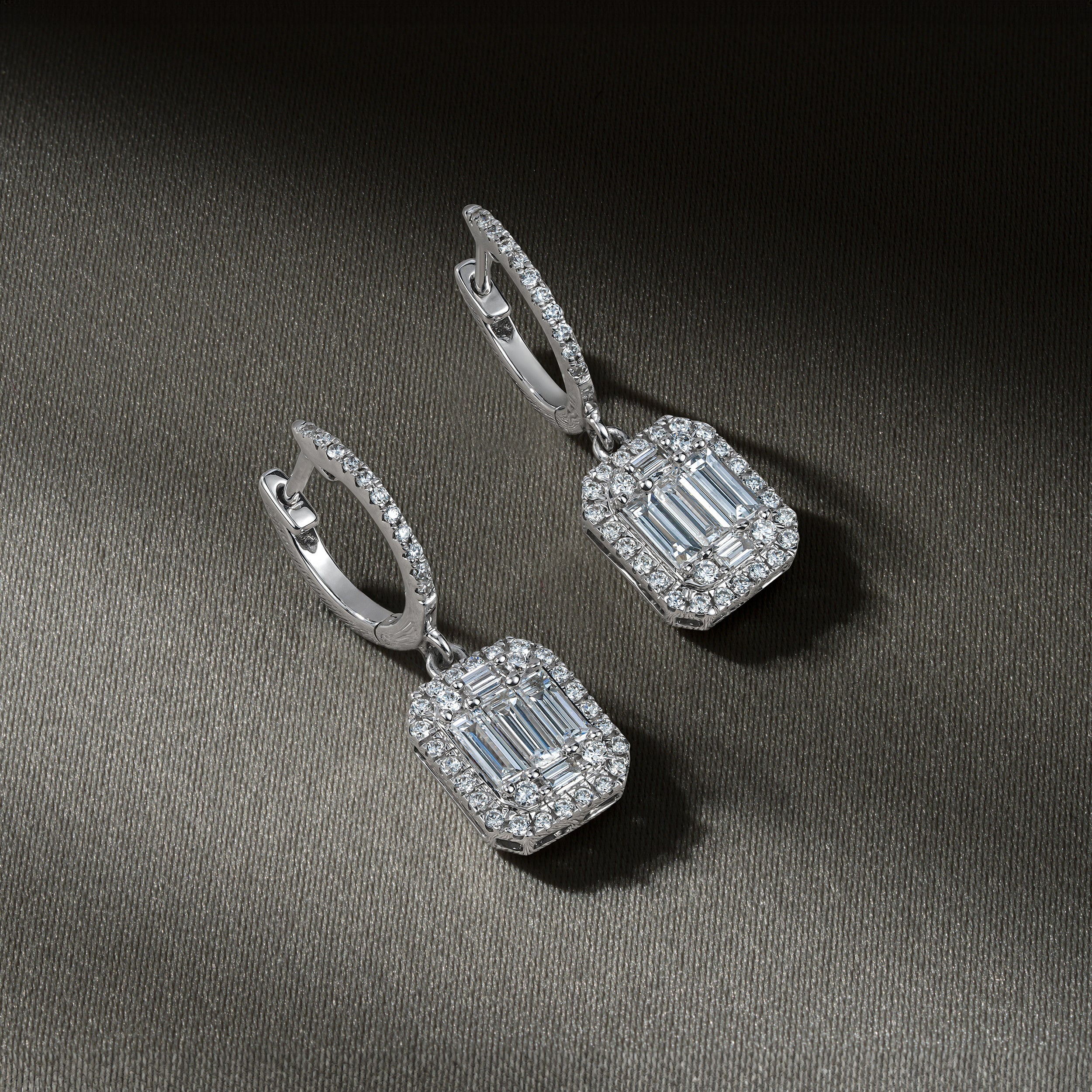 Baguette Lab Diamond Halo Earrings 1.30ct G/VS Set in 9K White Gold - Image 4