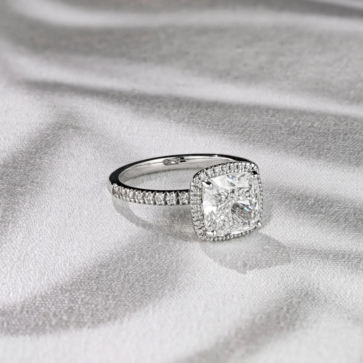 Beatrice 3.55ct Lab Diamond Cushion Cut Engagement Ring in 18K White Gold G/VS1 - Image 5