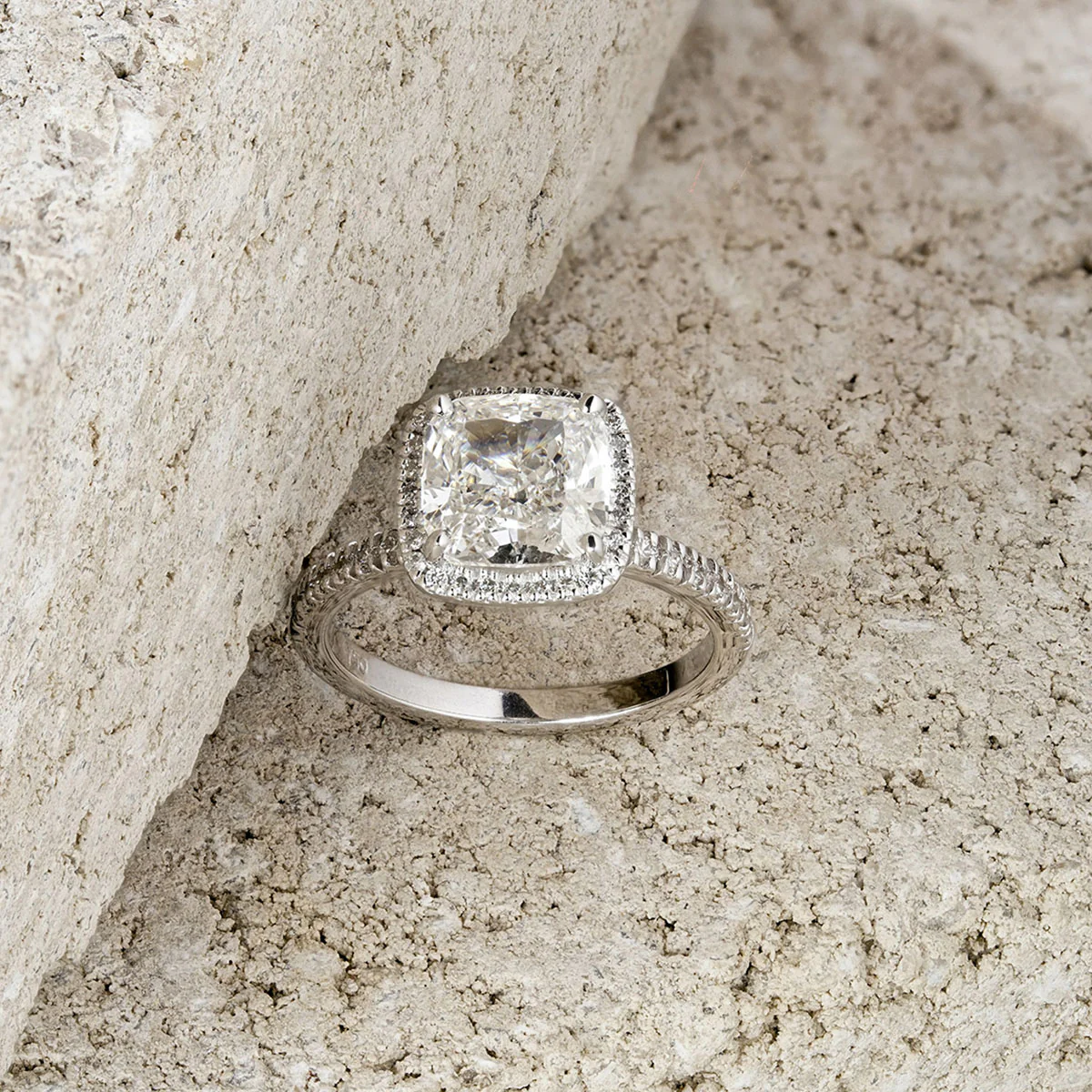 Beatrice 3.55ct Lab Diamond Cushion Cut Engagement Ring in 18K White Gold G/VS1 - Image 6