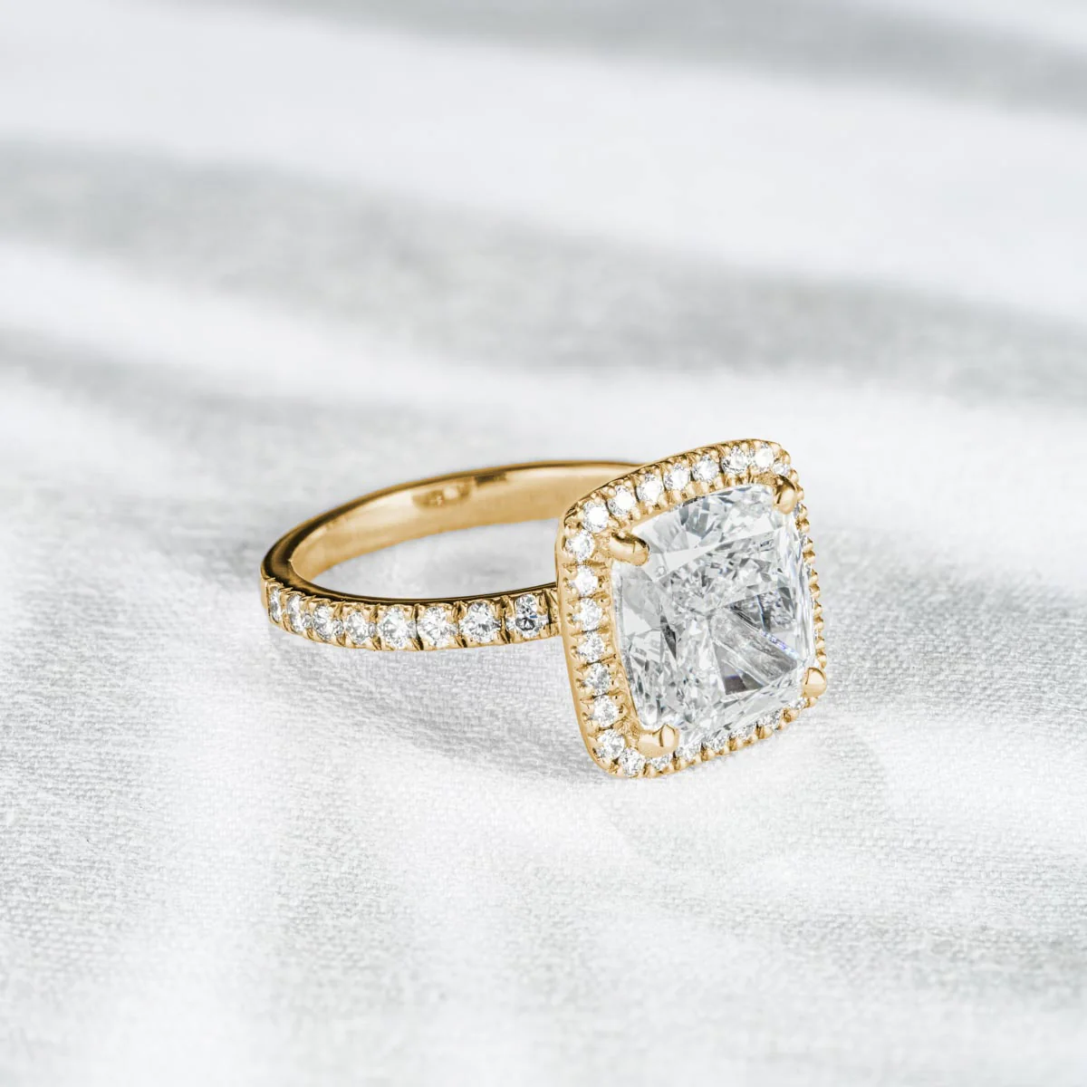 Beatrice 5.75ct Lab Diamond Cushion Cut Engagement Ring in 18K Yellow Gold G/VS1 - Image 6