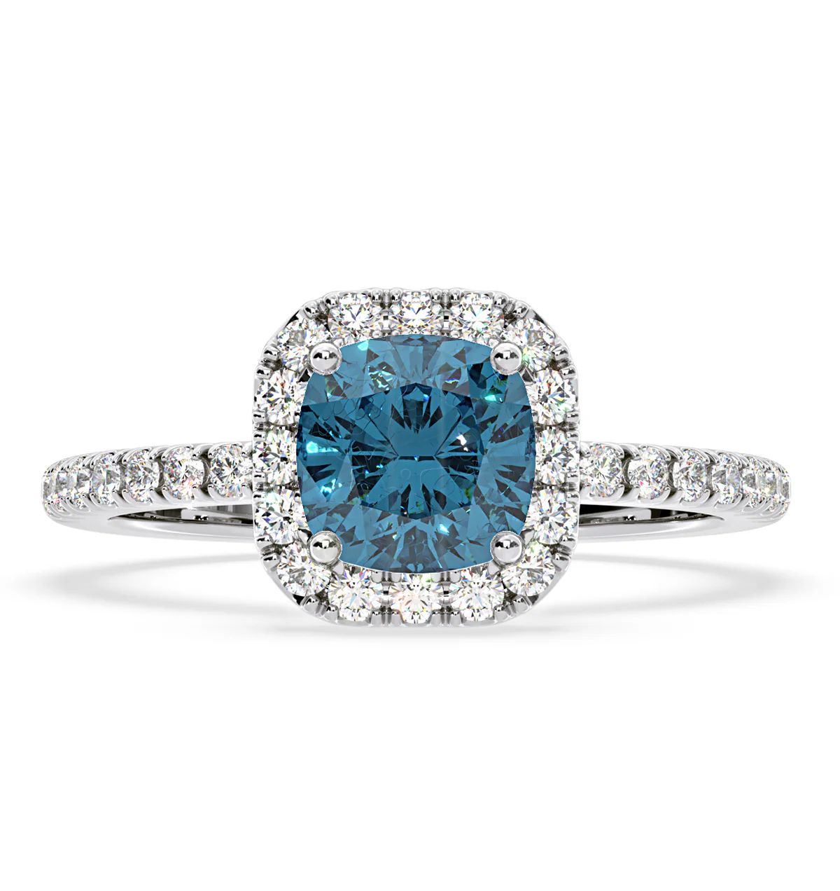Beatrice Blue Lab Diamond 1.65ct Cushion Halo Ring in 18K White Gold- Elara Collection - Image 3