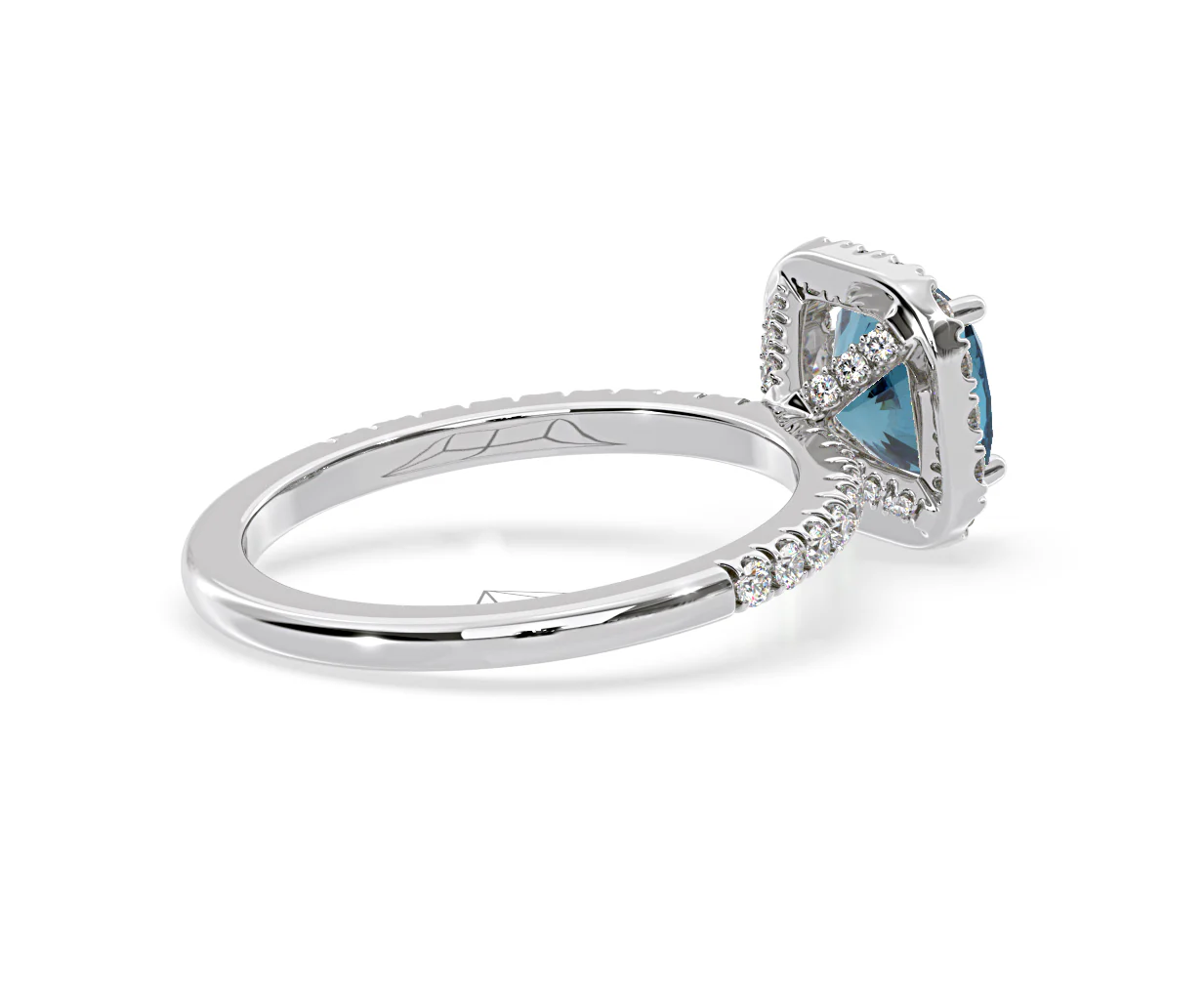 Beatrice Blue Lab Diamond 1.65ct Cushion Halo Ring in 18K White Gold- Elara Collection - Image 58