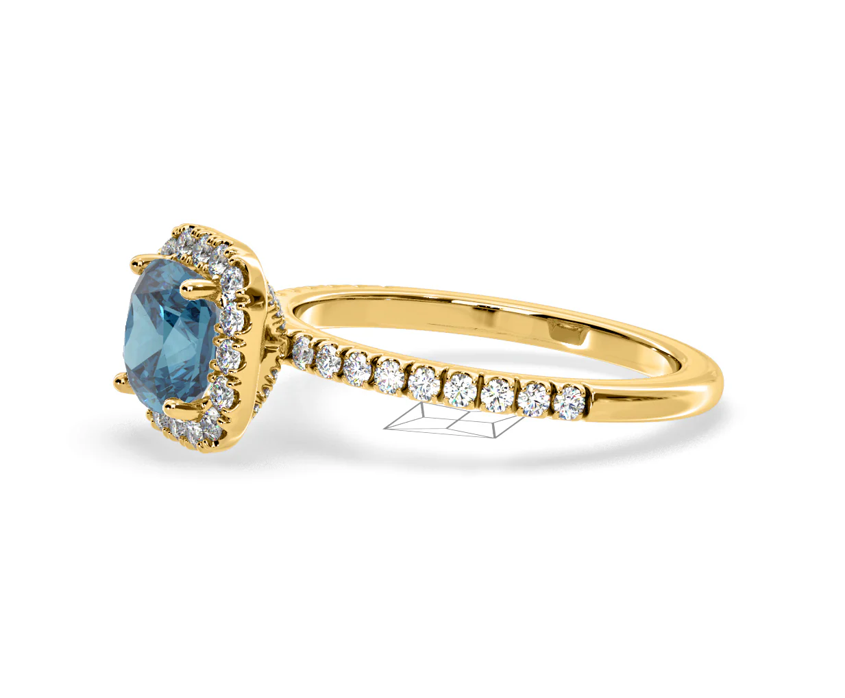 Beatrice Blue Lab Diamond 1.65ct Cushion Halo Ring in 18K Yellow Gold- Elara Collection - Image 21