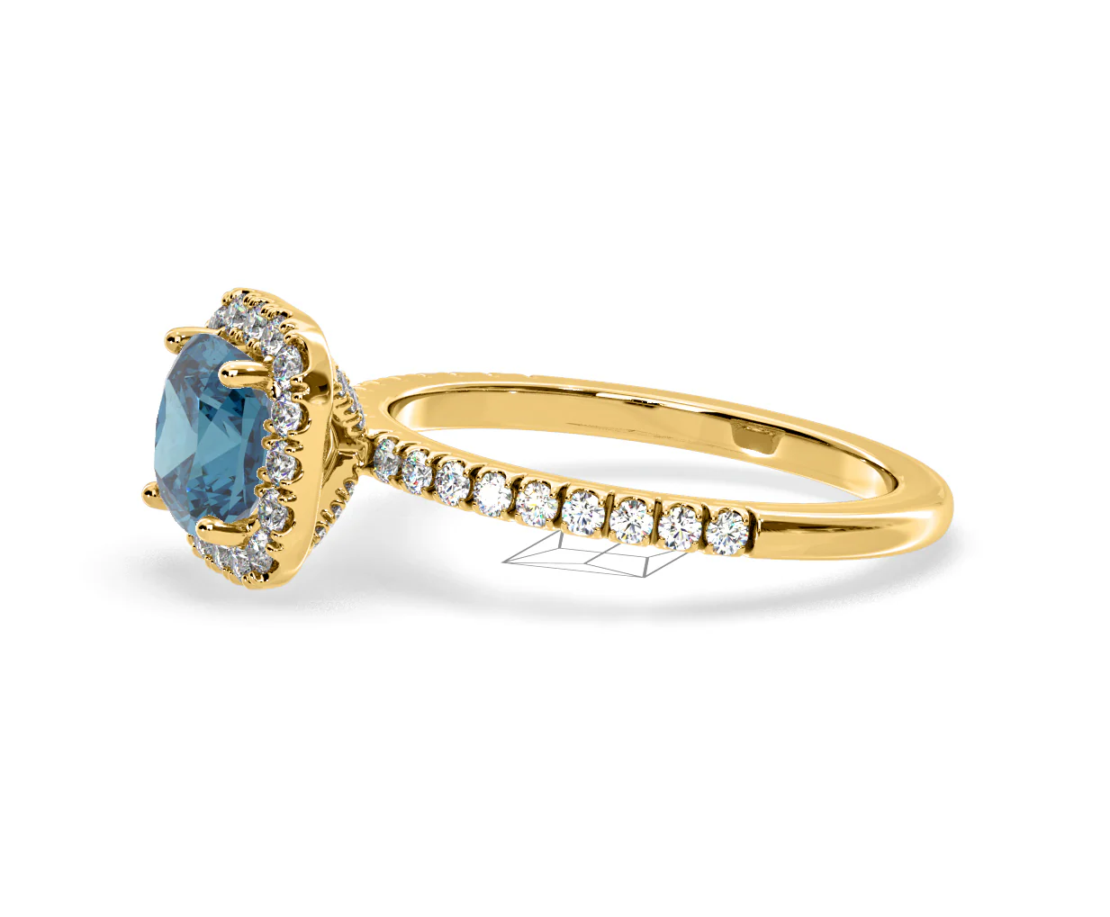 Beatrice Blue Lab Diamond 1.65ct Cushion Halo Ring in 18K Yellow Gold- Elara Collection - Image 22