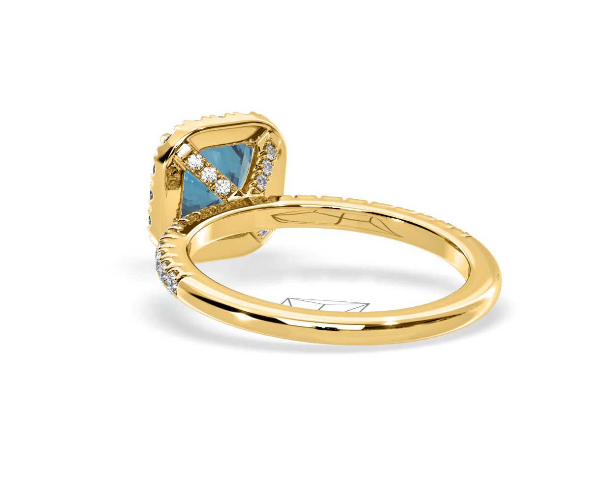 Beatrice Blue Lab Diamond 1.65ct Cushion Halo Ring in 18K Yellow Gold- Elara Collection - Image 40