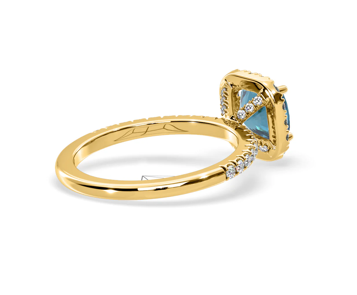 Beatrice Blue Lab Diamond 1.65ct Cushion Halo Ring in 18K Yellow Gold- Elara Collection - Image 57