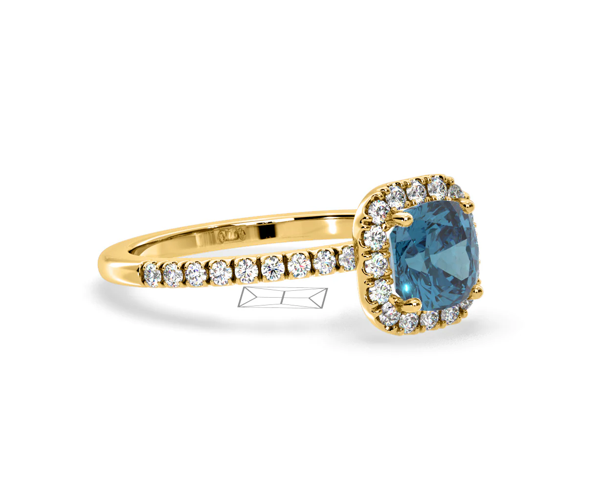 Beatrice Blue Lab Diamond 1.65ct Cushion Halo Ring in 18K Yellow Gold- Elara Collection - Image 77