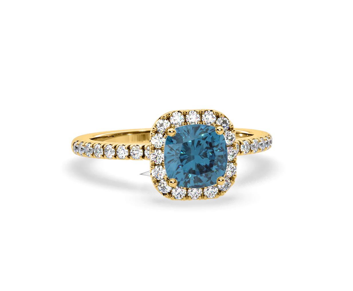 Beatrice Blue Lab Diamond 1.65ct Cushion Halo Ring in 18K Yellow Gold- Elara Collection - Image 84
