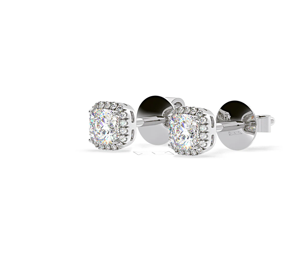 Beatrice Cushion Cut Lab Diamond Halo Earrings 1.30ct in 18K White Gold F/VS1 - Image 15