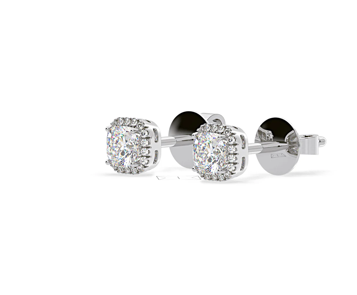 Beatrice Cushion Cut Lab Diamond Halo Earrings 1.30ct in 18K White Gold F/VS1 - Image 16