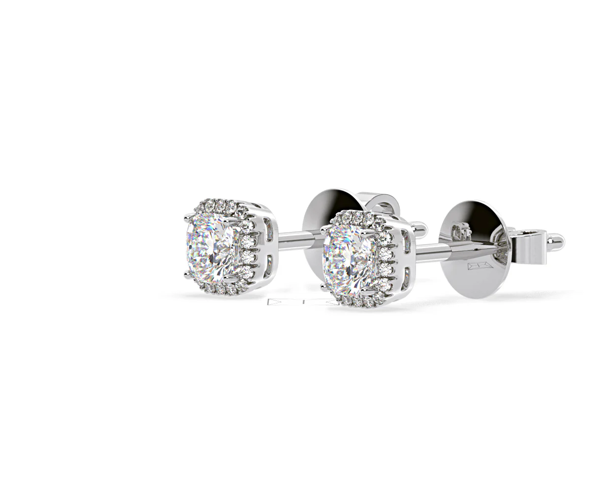 Beatrice Cushion Cut Lab Diamond Halo Earrings 1.30ct in 18K White Gold F/VS1 - Image 17