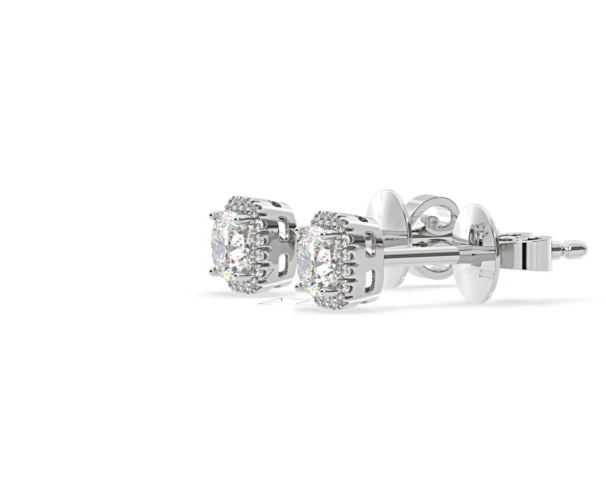 Beatrice Cushion Cut Lab Diamond Halo Earrings 1.30ct in 18K White Gold F/VS1 - Image 21