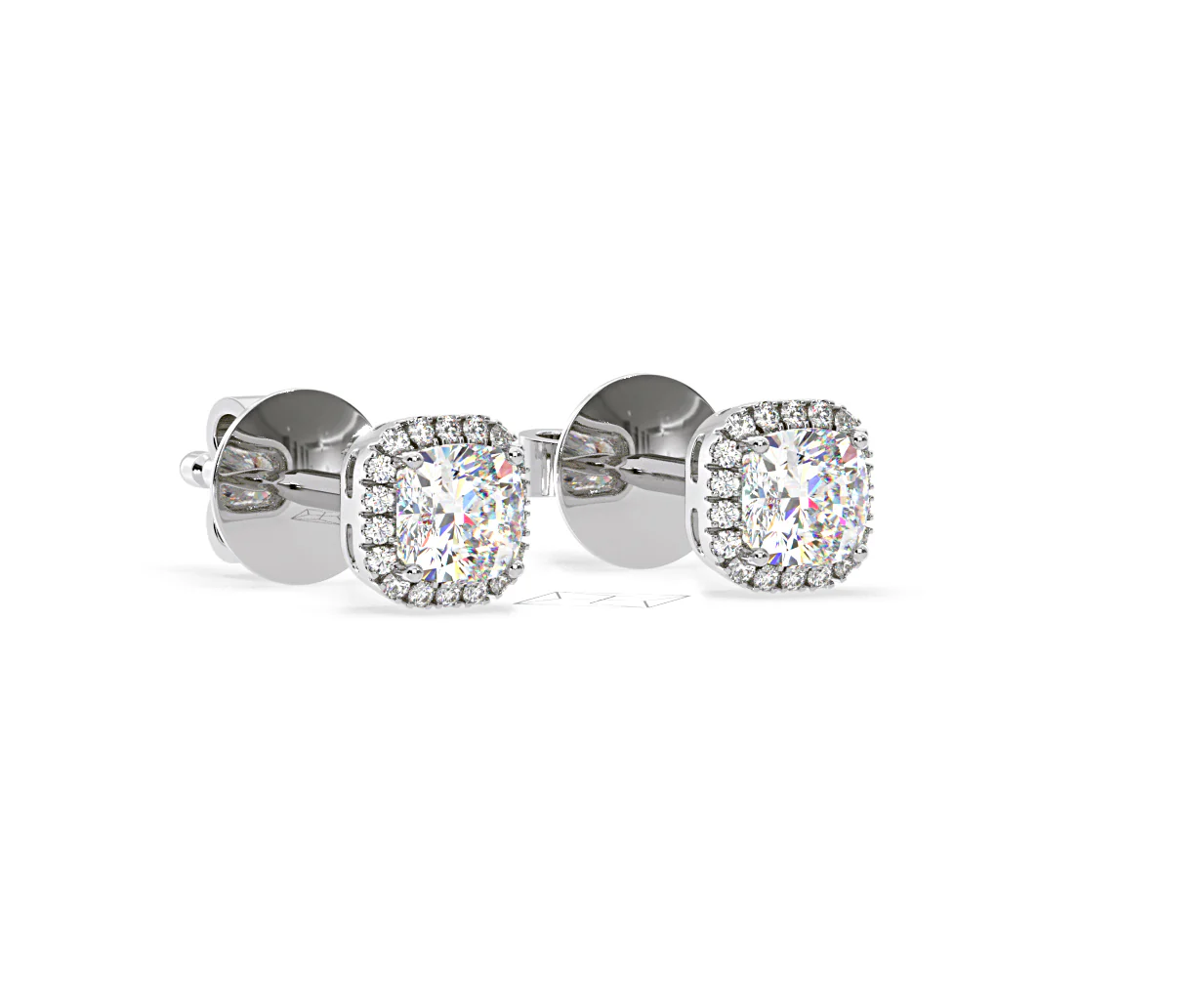 Beatrice Cushion Cut Lab Diamond Halo Earrings 1.30ct in 18K White Gold F/VS1 - Image 80