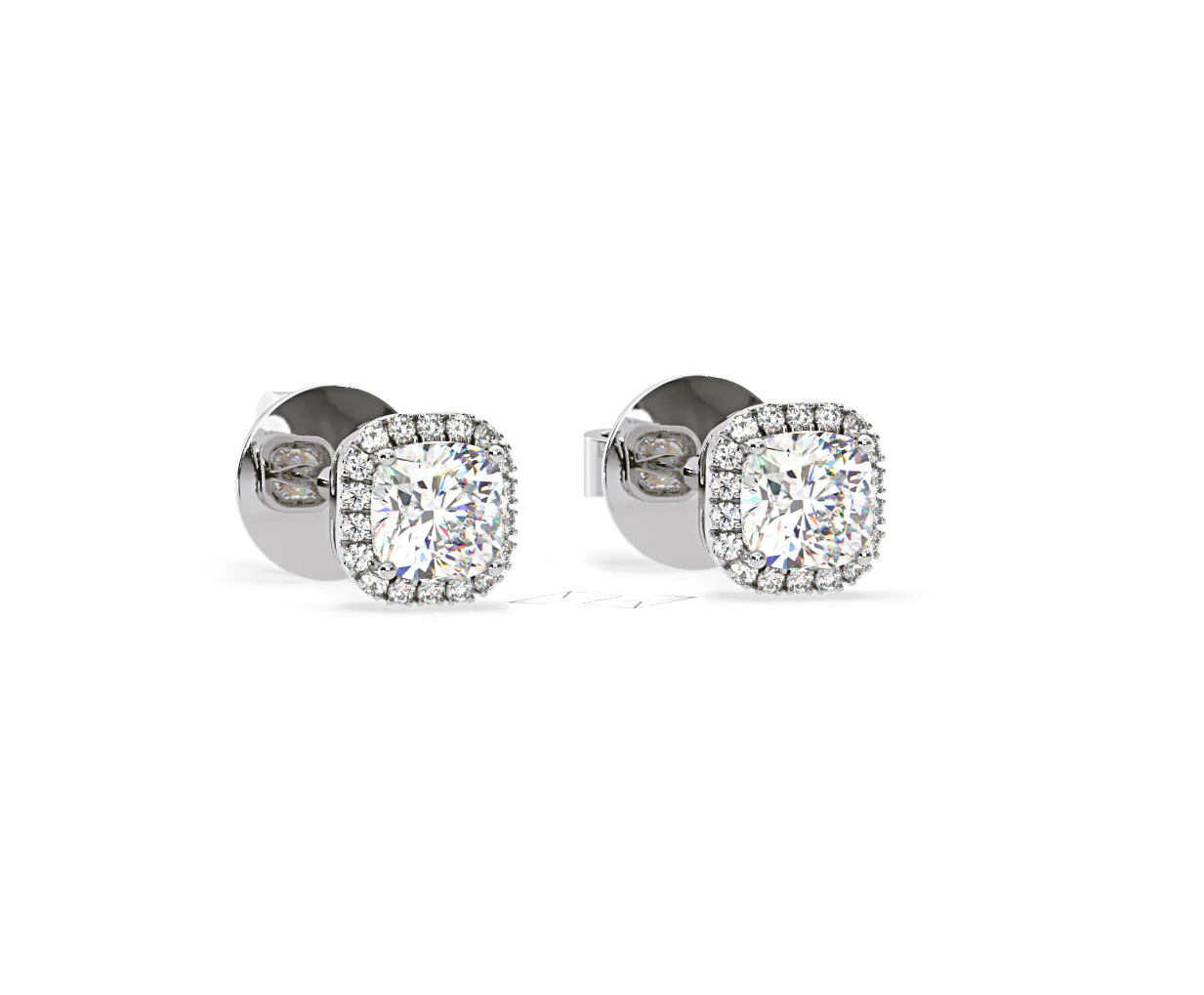 Beatrice Cushion Cut Lab Diamond Halo Earrings 1.30ct in 18K White Gold F/VS1 - Image 82
