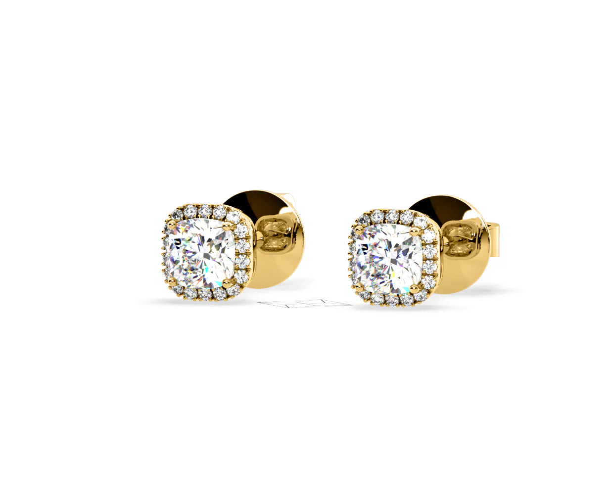 Beatrice Cushion Cut Lab Diamond Halo Earrings 1.30ct in 18K Yellow Gold F/VS1 - Image 11