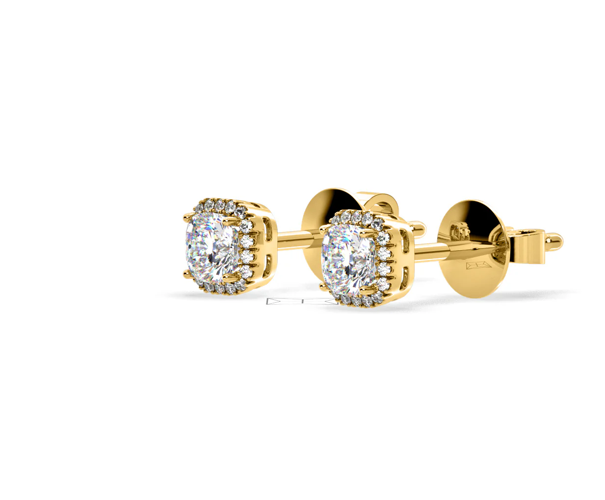 Beatrice Cushion Cut Lab Diamond Halo Earrings 1.30ct in 18K Yellow Gold F/VS1 - Image 17