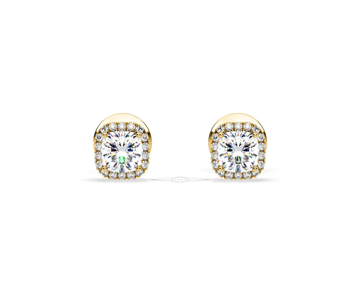 Beatrice Cushion Cut Lab Diamond Halo Earrings 1.30ct in 18K Yellow Gold F/VS1 - Image 7